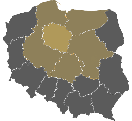 Półprzezroczysta mapa polski obrazująca zakres terytorialny